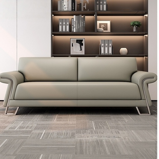 现代简约皮质沙发三人位客厅办公室低奢质感灰色沙发