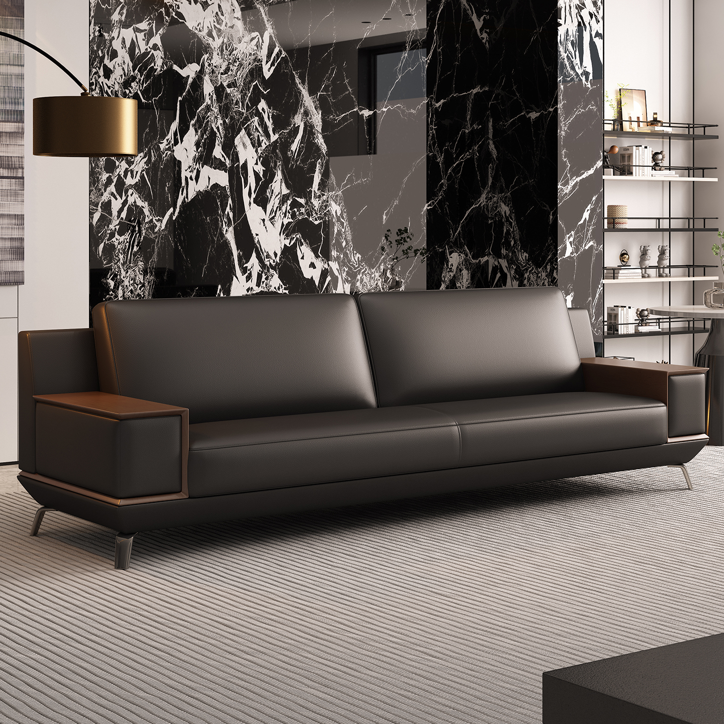 现代简约真皮三人位沙发