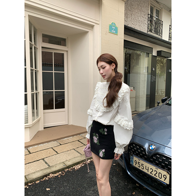 纯棉灯笼袖衬衫SourceWithU法式