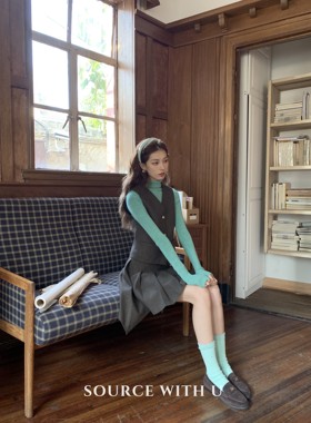 SourceWithU 美院新生 本期灵魂50羊毛薄呢马甲不规则百褶裙套装