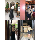 廓形大裙摆遮肉A字背带短 SourceWithU 琥珀松林 长裙黑色半身裙