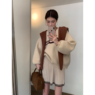 慵懒厚实毛衣女套头V领宽松毛针织衫 SourceWithU 糯叽叽欧尼