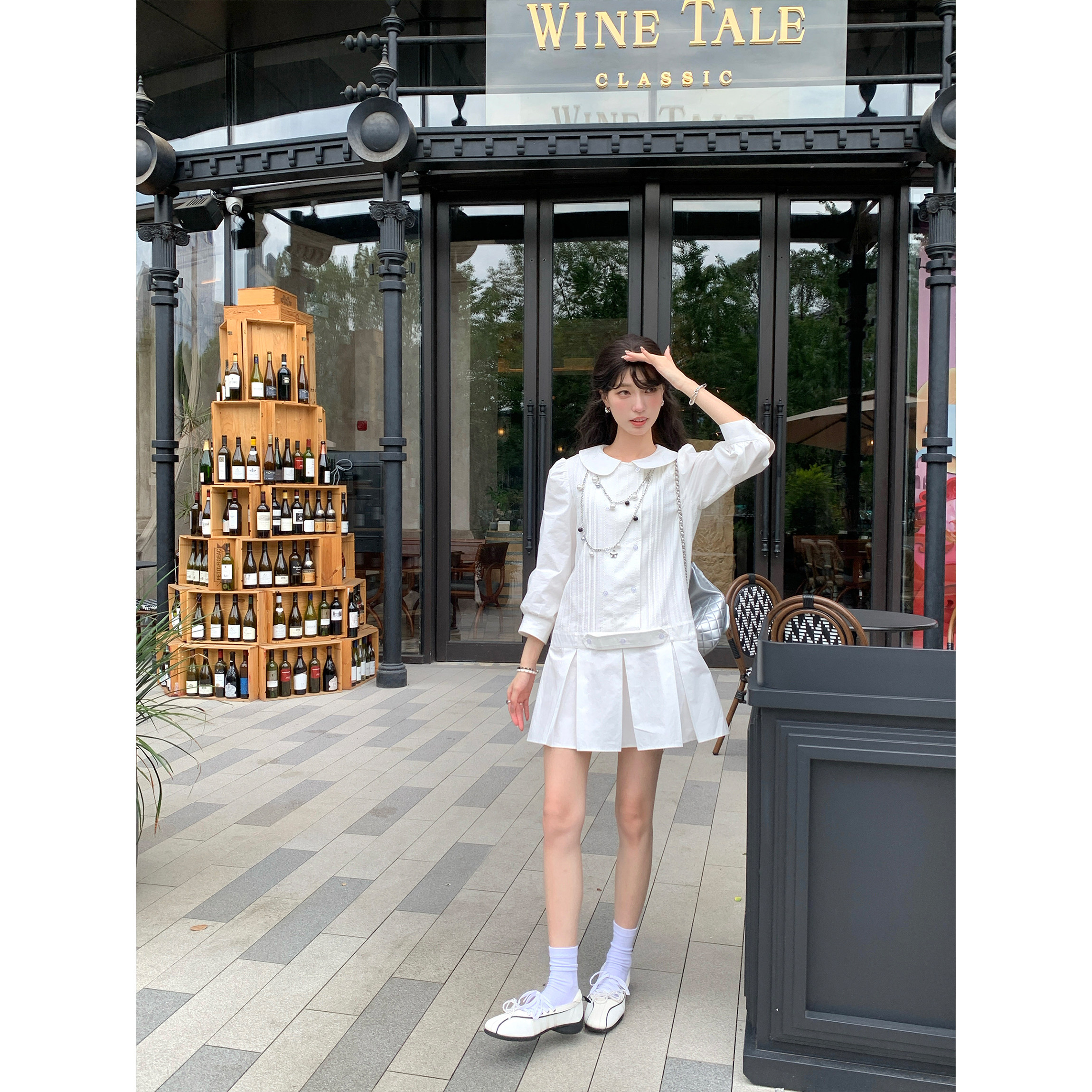 SourceWithU白色系带衬衫连衣裙