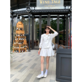 中袖 SourceWithU哥尔德千金 纯棉白色系带乖巧衬衫 温柔气质连衣裙