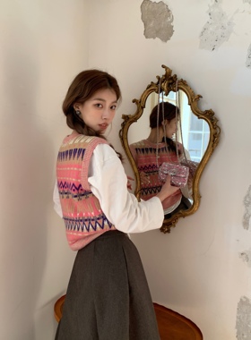 SourceWithU 粉色软糯少女感针织马甲花色可爱减龄背心