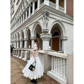 SourceWithU 立体花苞百褶裙米白色高腰半身裙长短款