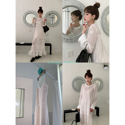 SourceWithU刺绣V领宽松吊带纱裙