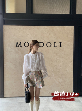 SourceWithU南洋千金 朴持厚同款白色设计感衬衫法式刺绣气质上衣