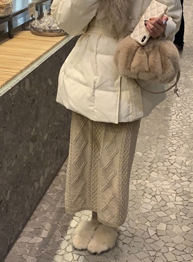 SourceWithU 冬日精灵 欧尼设计款麻花针织半裙内搭燕麦/黑