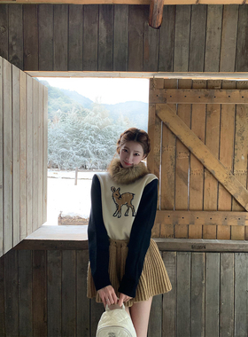 SourceWithU 香家斑比 超保暖32澳羊毛小鹿针织毛衣氛围感上衣女