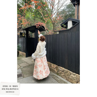 SourceWithU 过年战衣套装亭台刺绣2色仿狐狸毛羽绒服加棉a字半裙