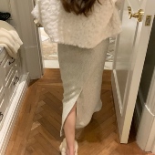 SourceWithU 神 浅色系 瓦尔登湖 高级感混灰色羊毛半裙