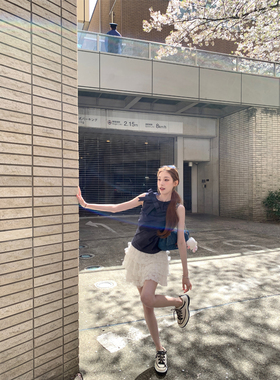 SourceWithU淡白巧 甜美温柔芭蕾风蕾丝拼接蛋糕纱裙超仙蓬蓬短裙