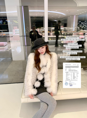 SourceWithU 雪地银狐 新款芬兰进口狐狸毛皮草矜贵外套毛球围脖