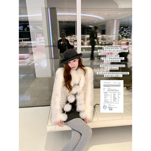SourceWithU 雪地银狐 新款芬兰进口狐狸毛皮草矜贵外套毛球围脖