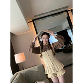 SourceWithU榛子生巧仿兔绒针织绒感马甲花边短裤 100棉衬衫 三件套