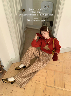 SourceWithU 节日泰迪 小熊可爱红色毛衣氛围感显白宽松针织衫女