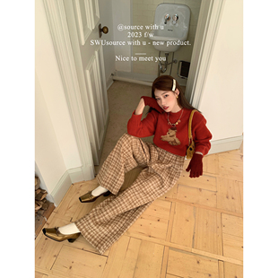 SourceWithU 节日泰迪 小熊可爱红色毛衣氛围感显白宽松针织衫女