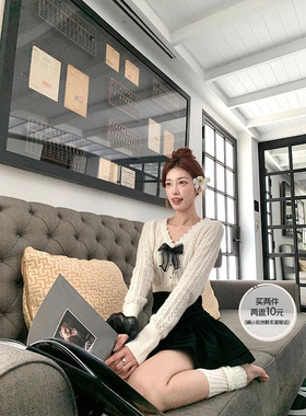 SourceWithU 宁艺卓同款 11羊毛2色镂空针织开衫高腰裙裤时尚套装