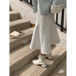 SourceWithU 百万剪裁pu鱼尾裙廓形设计感半身裙a字裙 南法珍珠