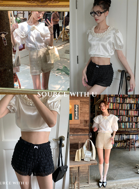 SourceWithU 月光手札 2色不同版芭蕾少女蕾丝花边修身纯色短裤女