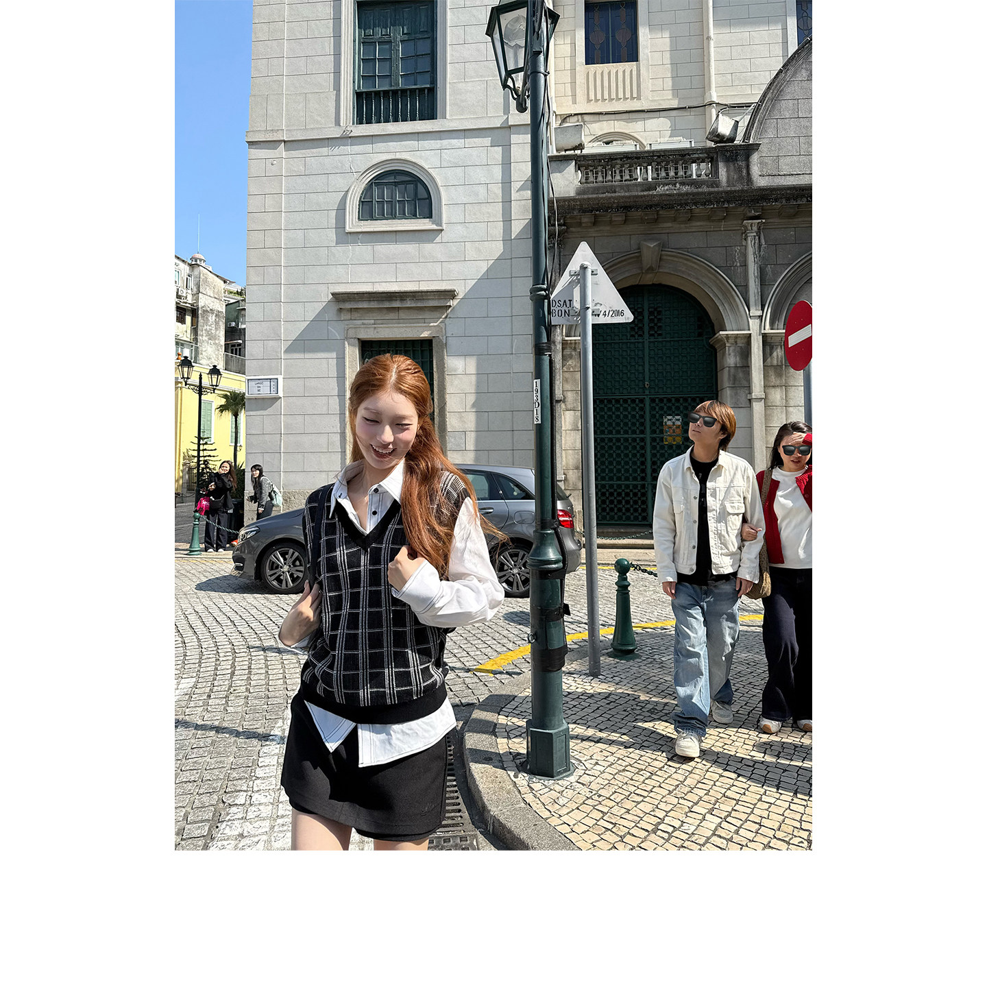 SourceWithU阳光马德里 早春55亚麻衬衫格纹马甲明黑色裙裤三件套,女装/女士精品,时尚套装,淘宝优惠券,粉丝福利购,淘宝优惠卷