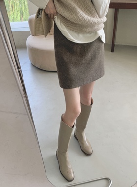 SourceWithU 质感花灰 羊毛高级感软糯质地薄呢半裙短裙