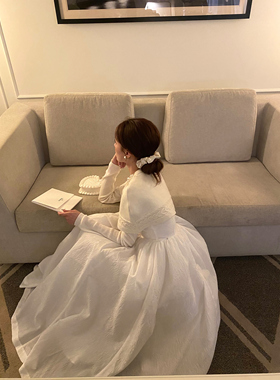 SourceWithU 纪念日 重工千金披肩小礼服针织拼接纱裙白色连衣裙