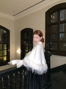 SourceWithU 洋房晚宴 50羊毛金貉子毛双面尼斗篷丝绒背心裙衬衫