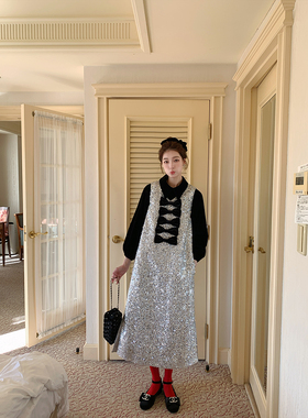 SourceWithU 新年夜 【售罄/等待跑单】璀璨亮片蝴蝶结节日背心裙