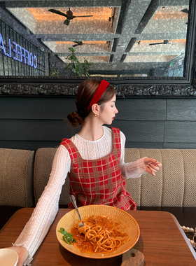 SourceWithU 鲁道夫 红色格纹提花背心裙显白气质方领短款连衣裙