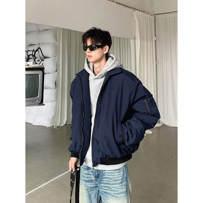 美式vibe复古翻领飞行夹克棉服男