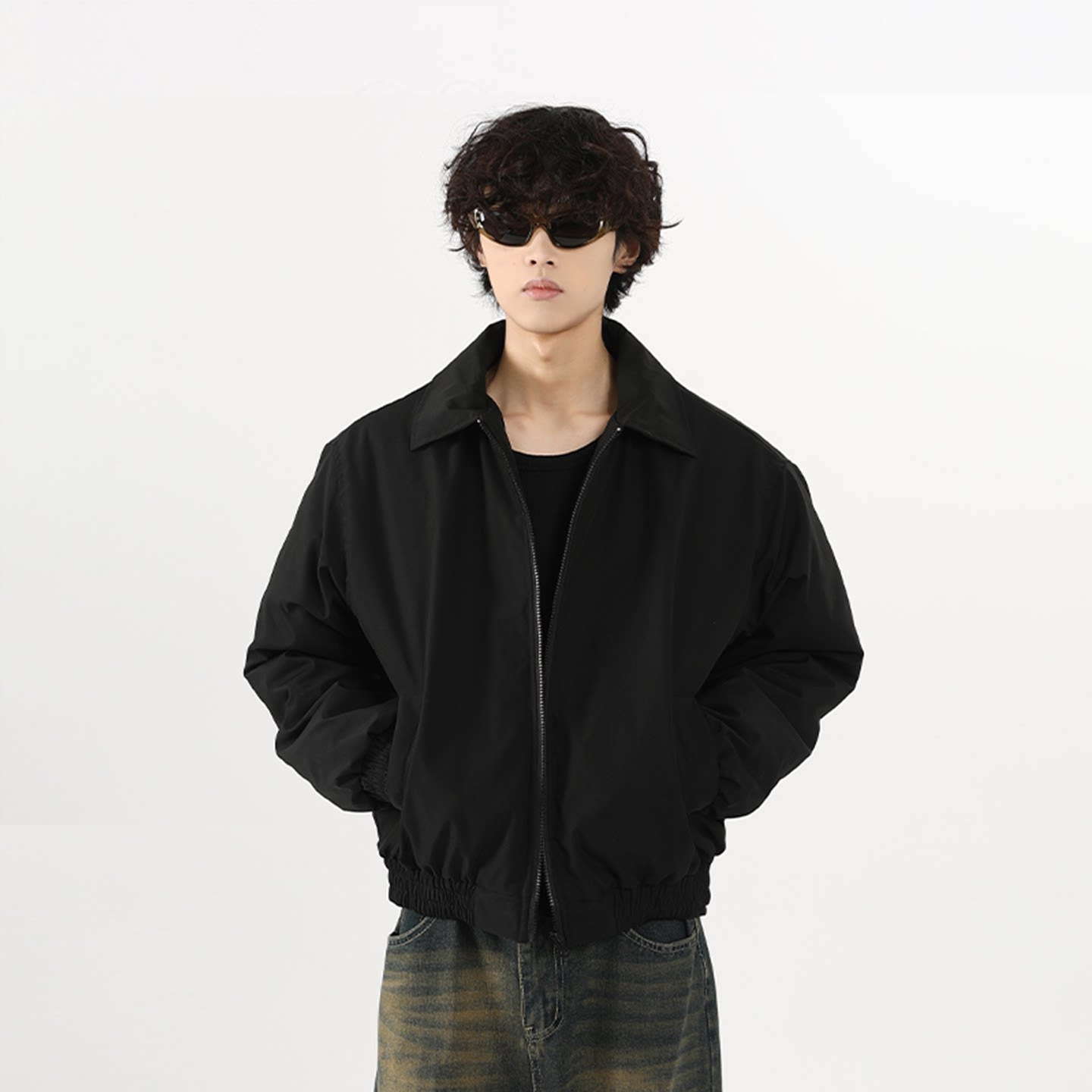 美式翻领外套男2025秋季新款cleanfit宽松黑色三防短款飞行员夹克