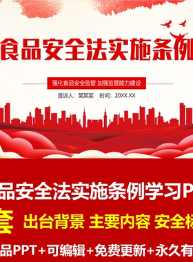 红色大气食品安全法实施条例学习解读PPT成品课件出台背景内容