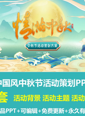 国潮风中秋节活动策划PPT模板活动背景主题流程准备活动经费预算