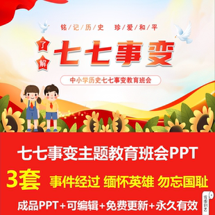 幼儿园中小学生卡通卢沟桥事变七七事变主题教育班会PPT成品课件