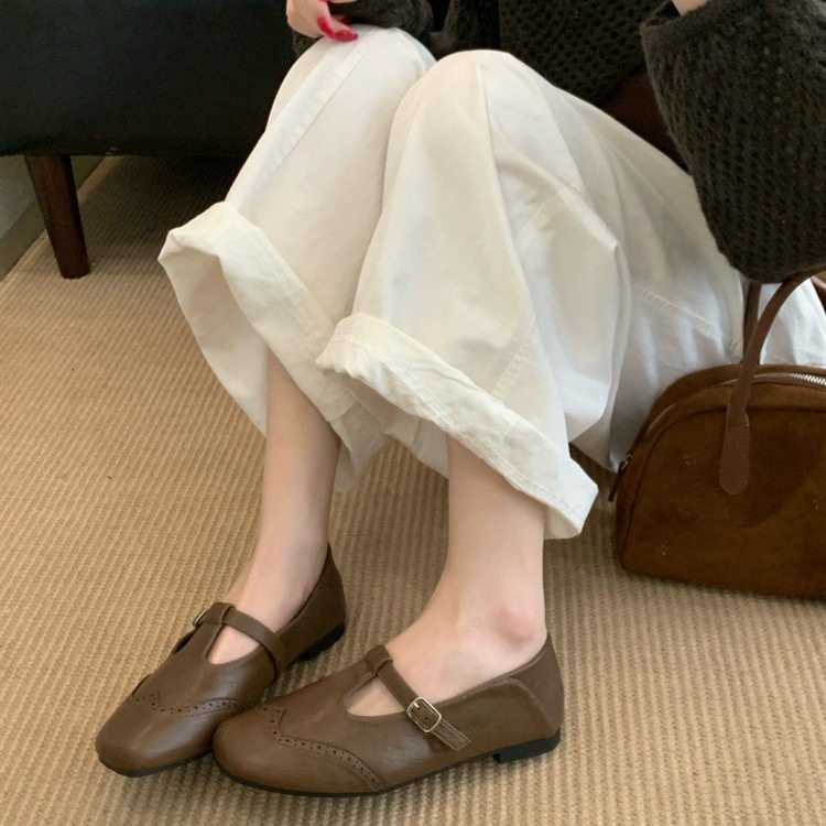 自然卷文艺女鞋复古平底丁字扣带单韩版小皮鞋英伦风雕花玛丽珍鞋,女鞋,时尚休闲鞋,淘宝优惠券,粉丝福利购,淘宝优惠卷