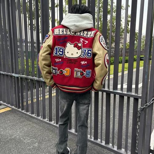 萧毅出品HelloKitty猫棒球服Cleanfit风格修身立领vibe风外套男女