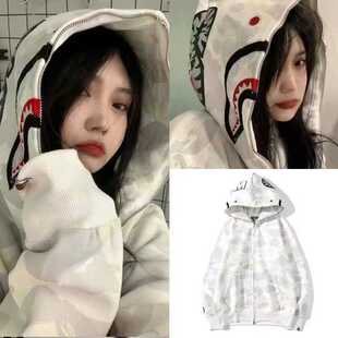 网红ins潮牌鲨鱼夹克男女同款拉链连帽卫衣青少年秋季薄款外套男