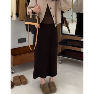 毛呢纸片裙女2024秋冬季 大码 胖妹妹高腰显瘦中长A字开叉半身裙子