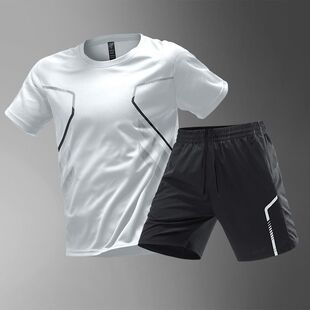 篮球服健身外穿冰丝短裤运动服套装男跑步短袖速干衣t恤夏天日常