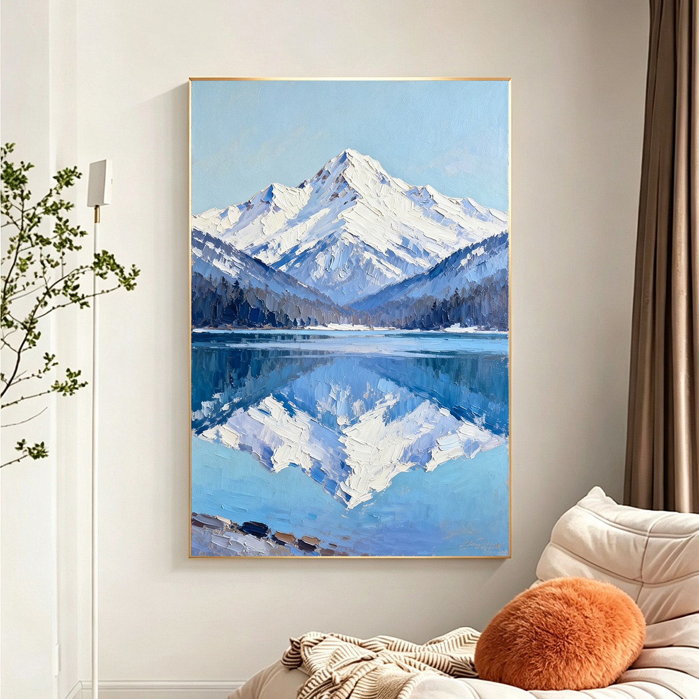 可班手绘油画玉峰揽翠玄关装饰画