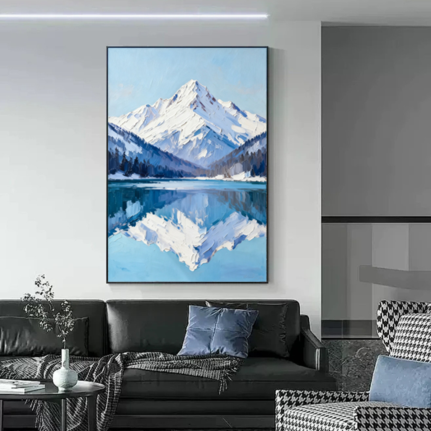 可班手绘油画银峦清涧玄关装饰画