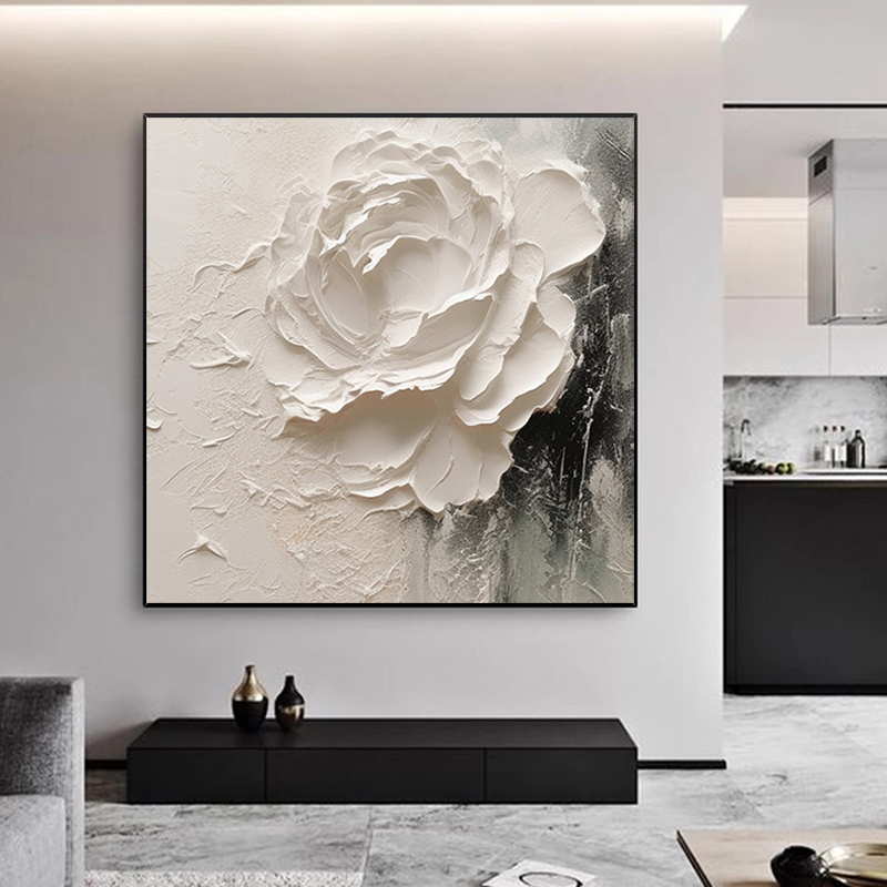 纯手绘油画玫瑰花卉肌理印象画书房餐厅现代简约客厅装饰画抽象画图片