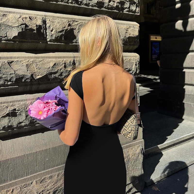 Sexy Backless Maxi Dress Women Slim Female Streetwear Cloth