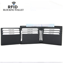 Men's short wallet with multiple card slots RFID genuine