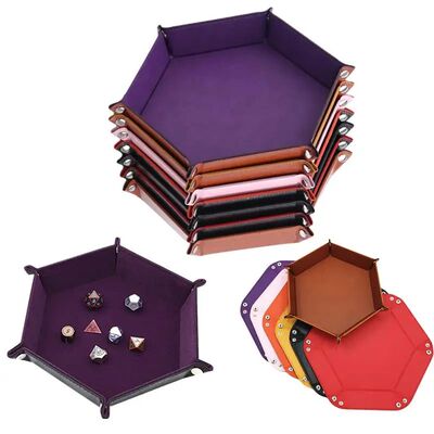 Rolling Folding Hexagon Dice Game Storage Tray PU Leather&Ve