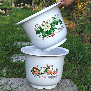 玉兰花盆大口径加厚加大圆形仿陶瓷树脂耐摔耐磨白牡丹君子兰花盆