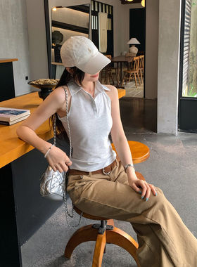 白色掐腰纽扣小翻领无袖背心女夏外穿2026新款独特漂亮巨好看上衣
