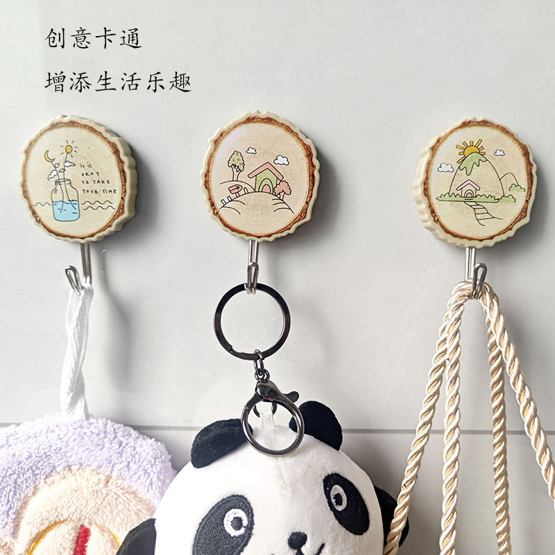 创意挂钩仿木纹卡通可爱强力粘胶免打孔承重粘钩宿舍墙壁门后收纳